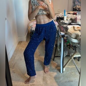 NWOT PINKO authentic blue trousers - front part sequins,back part satin size 4